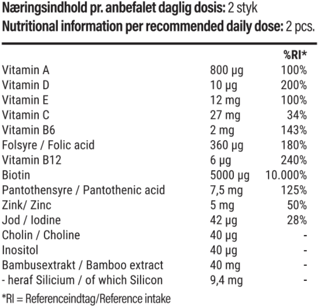 Hårvitaminer med biotin, zink og bambusekstrakt - veganske