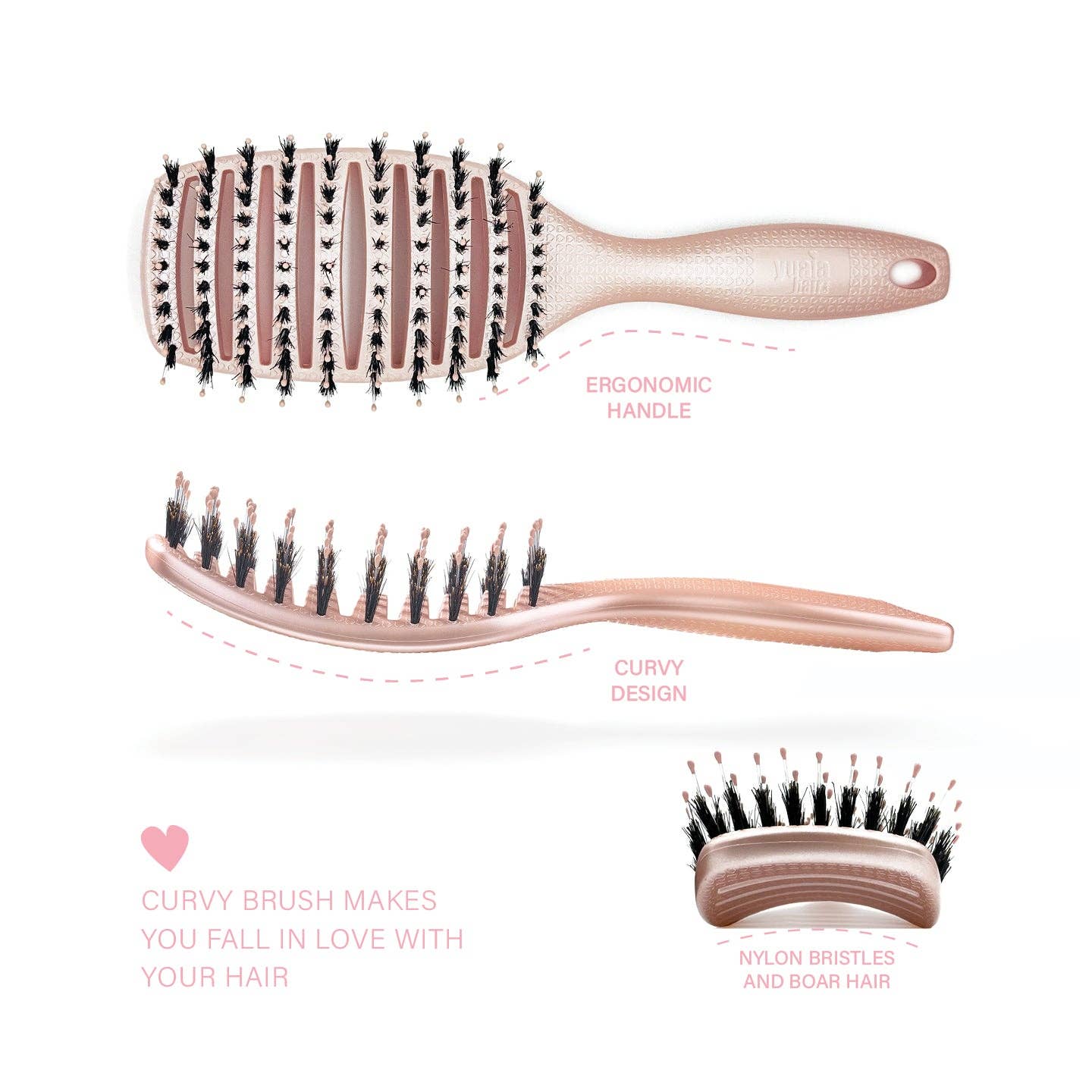 Curvy Brush - Hårbørste med vildsvinehår: Blød Sort